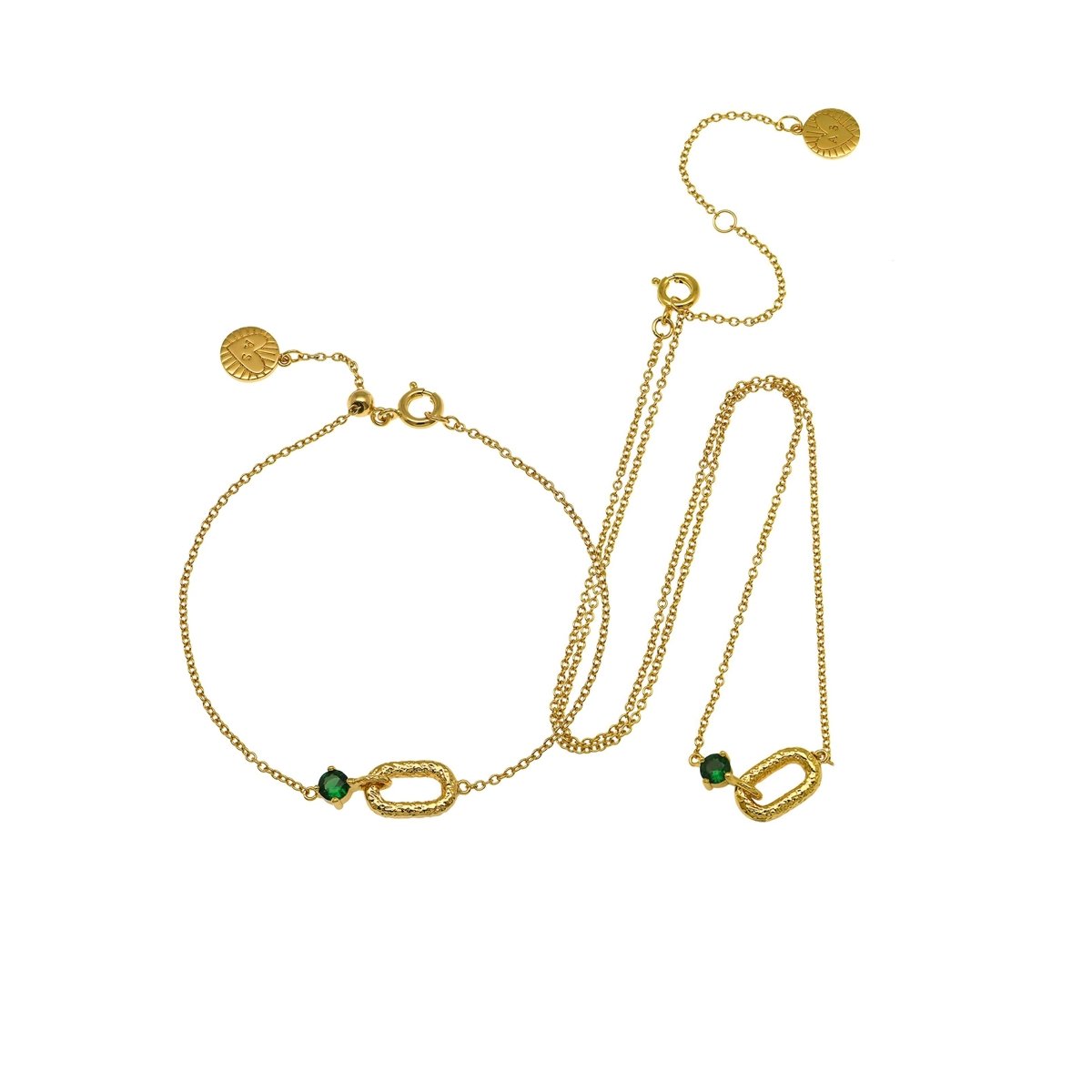 Amelia Antique Oval Set, Emerald Green & Gold - Samuel Perry