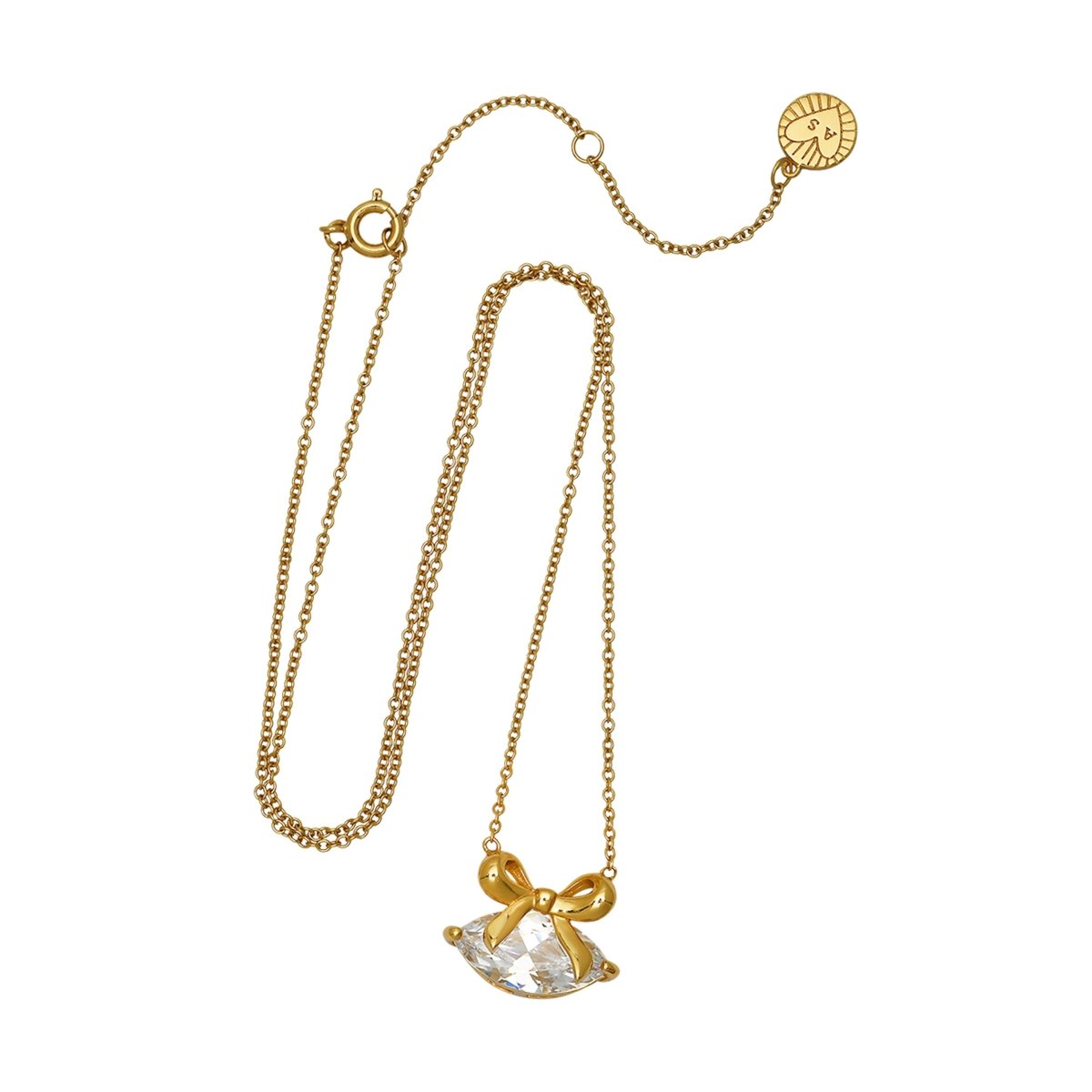 Amelia Bow Necklace Clear CZ and Gold - Samuel Perry
