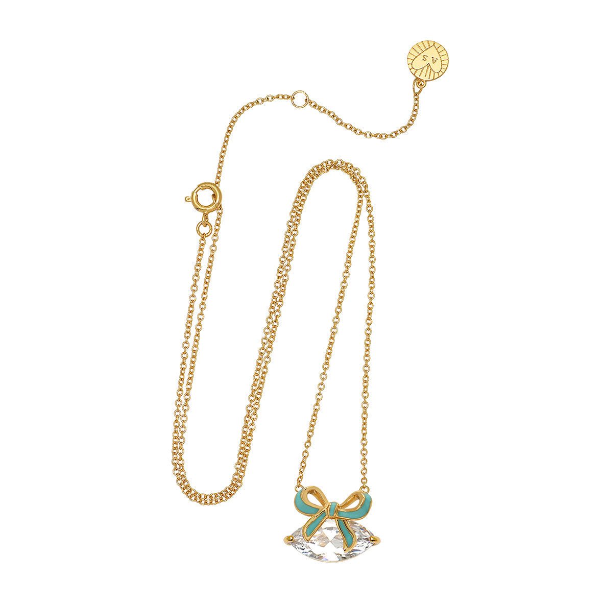 Amelia Bow Necklace Turquoise Enamel, Clear CZ and Gold - Samuel Perry