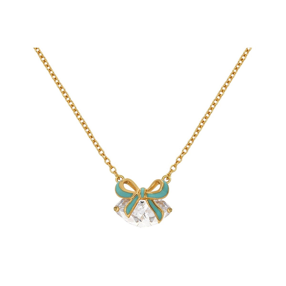 Amelia Bow Necklace Turquoise Enamel, Clear CZ and Gold - Samuel Perry