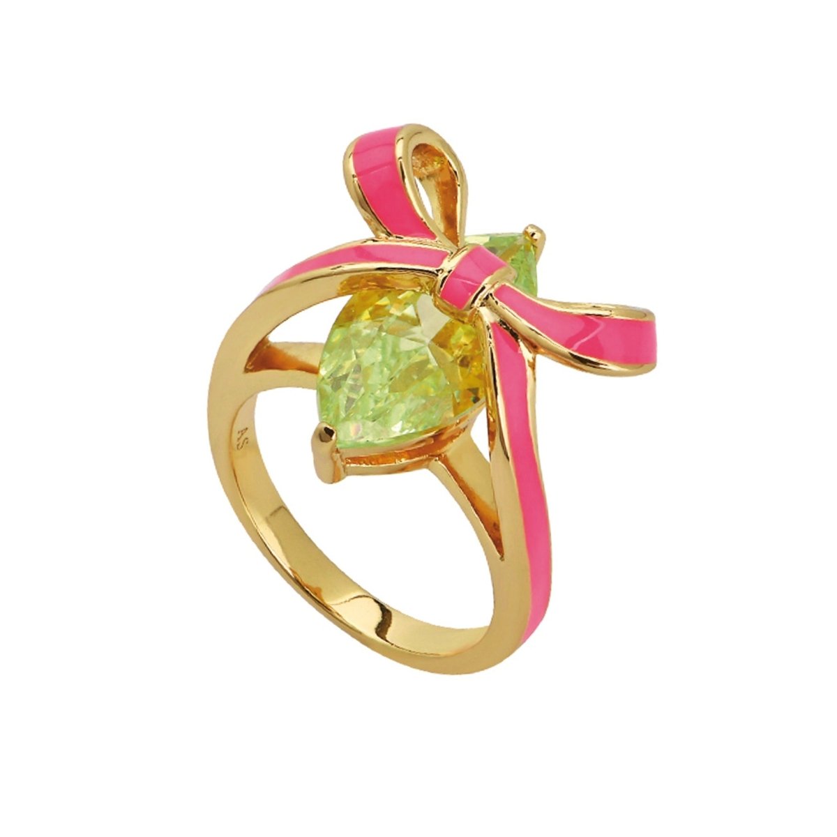 Amelia Bow Ring Bright Pink Enamel & Lime CZ - Samuel Perry