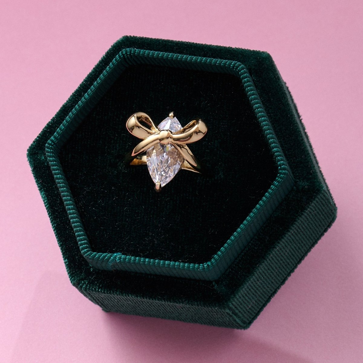 Amelia Bow Ring Clear CZ and Gold - Samuel Perry