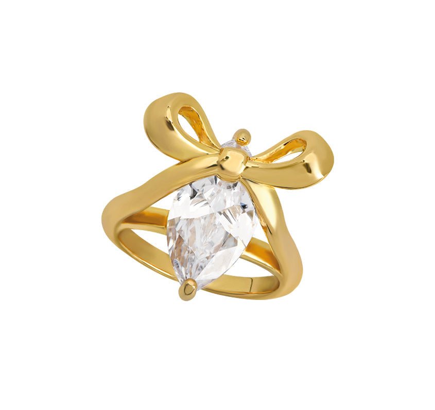 Amelia Bow Ring Clear CZ and Gold - Samuel Perry