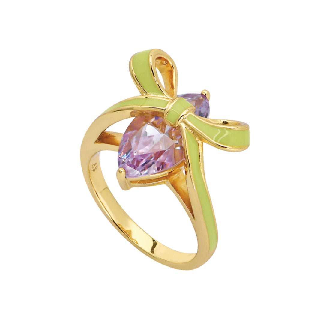Amelia Bow Ring Lime Enamel, Lilac CZ and Gold - Samuel Perry