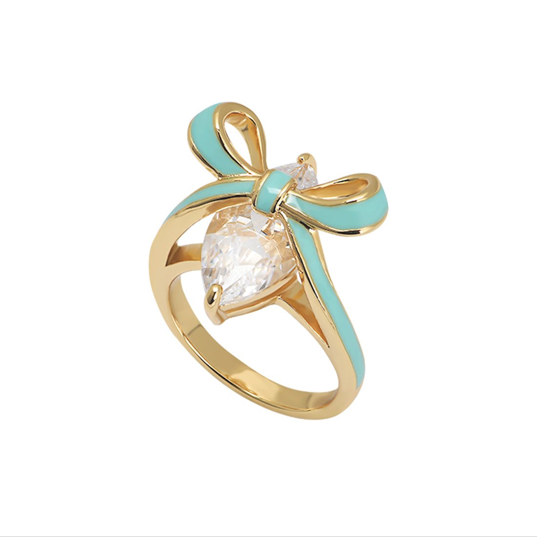 Amelia Bow Ring Turquoise Enamel, Clear CZ, Gold - Samuel Perry