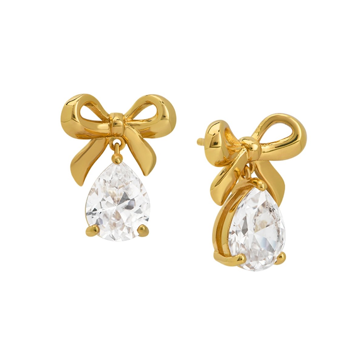 Amelia Bow Studs Clear CZ Teardrop and Gold - Samuel Perry