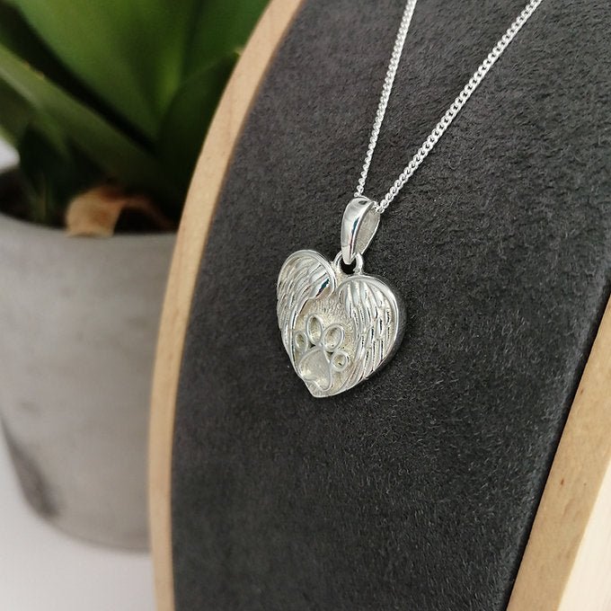 Angel Wing Heart Paw Memorial Necklace in Sterling Silver - Samuel Perry