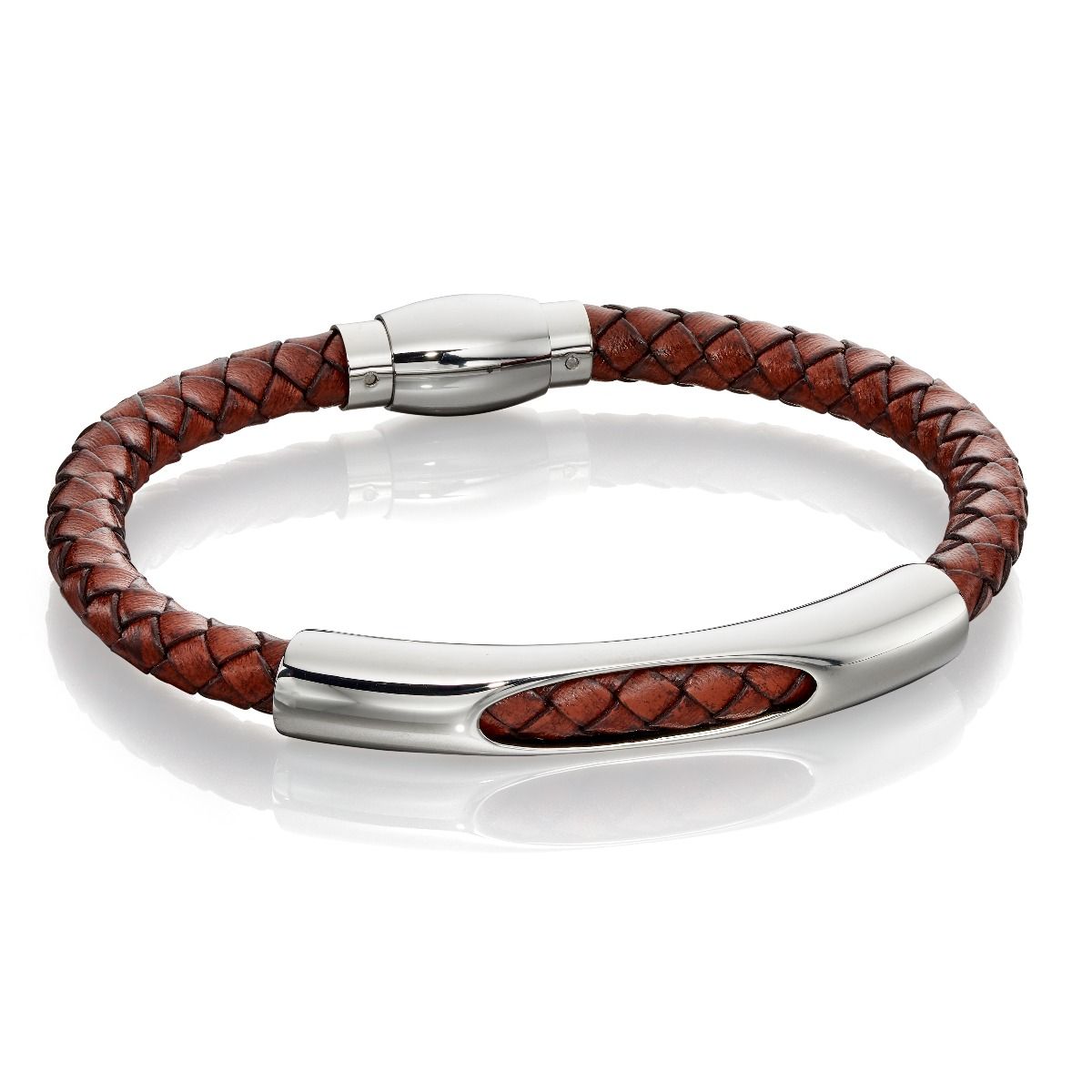 Brown Woven Leather and Stainless Steel Section Bracelet - Samuel Perry