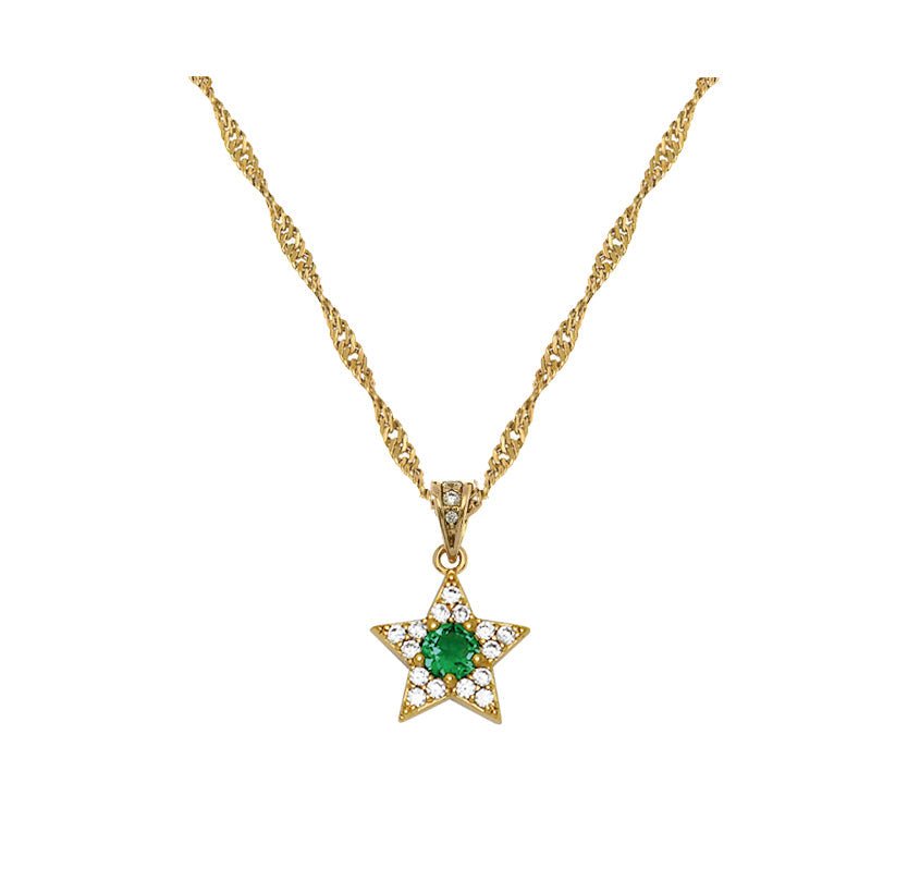 Celeste Mini Star Necklace Emerald Green, Clear CZ and Gold - Samuel Perry