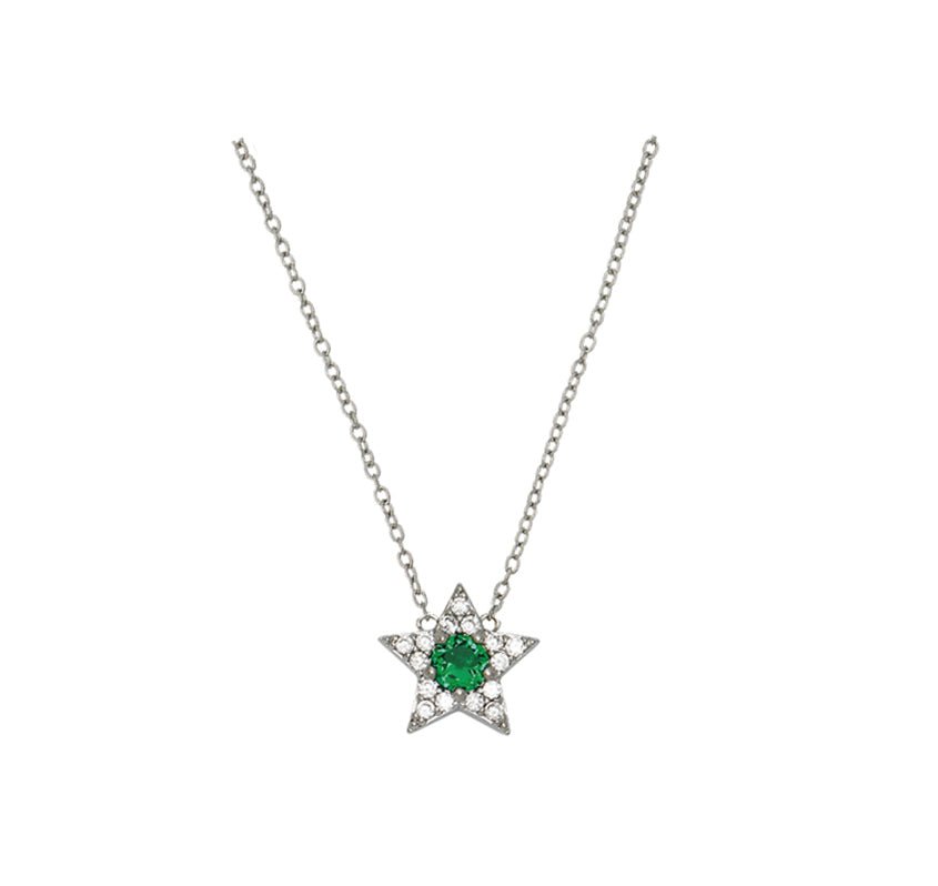 Celeste Mini Star Necklace Emerald Green, Clear CZ and Recycled Silver - Samuel Perry