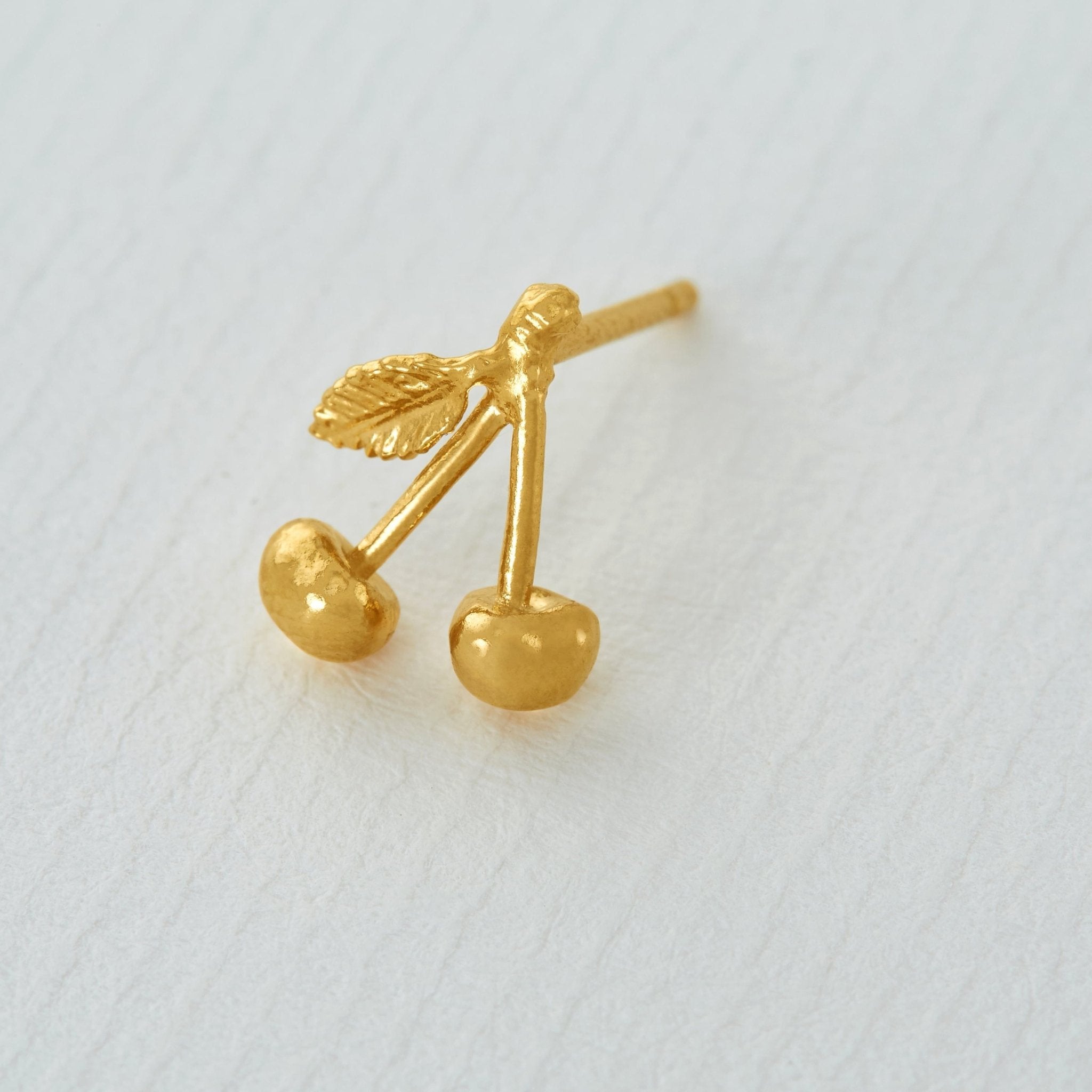 Cherry Single Stud Earring Gold Plated - Samuel Perry