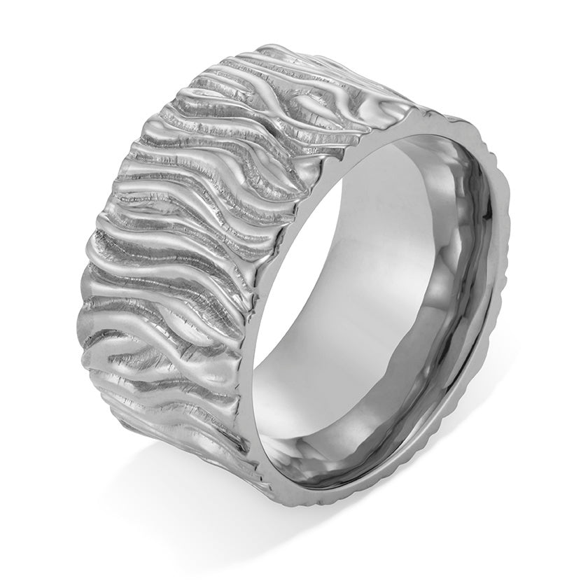 Chunky Textured Cigar Band Ring in NHS AgAIN Silver - Samuel Perry