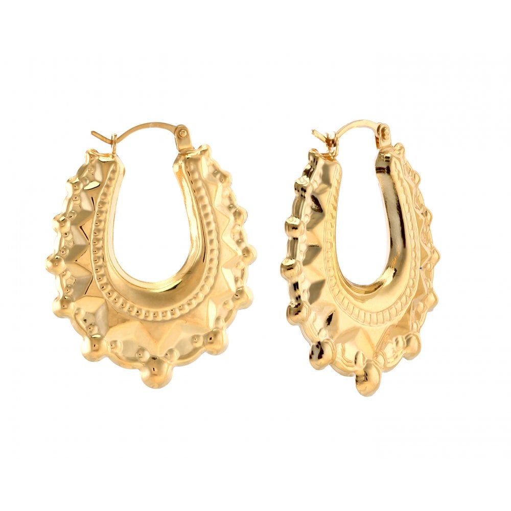 9ct Yellow Gold Women Victorian Spike Creole Earrings