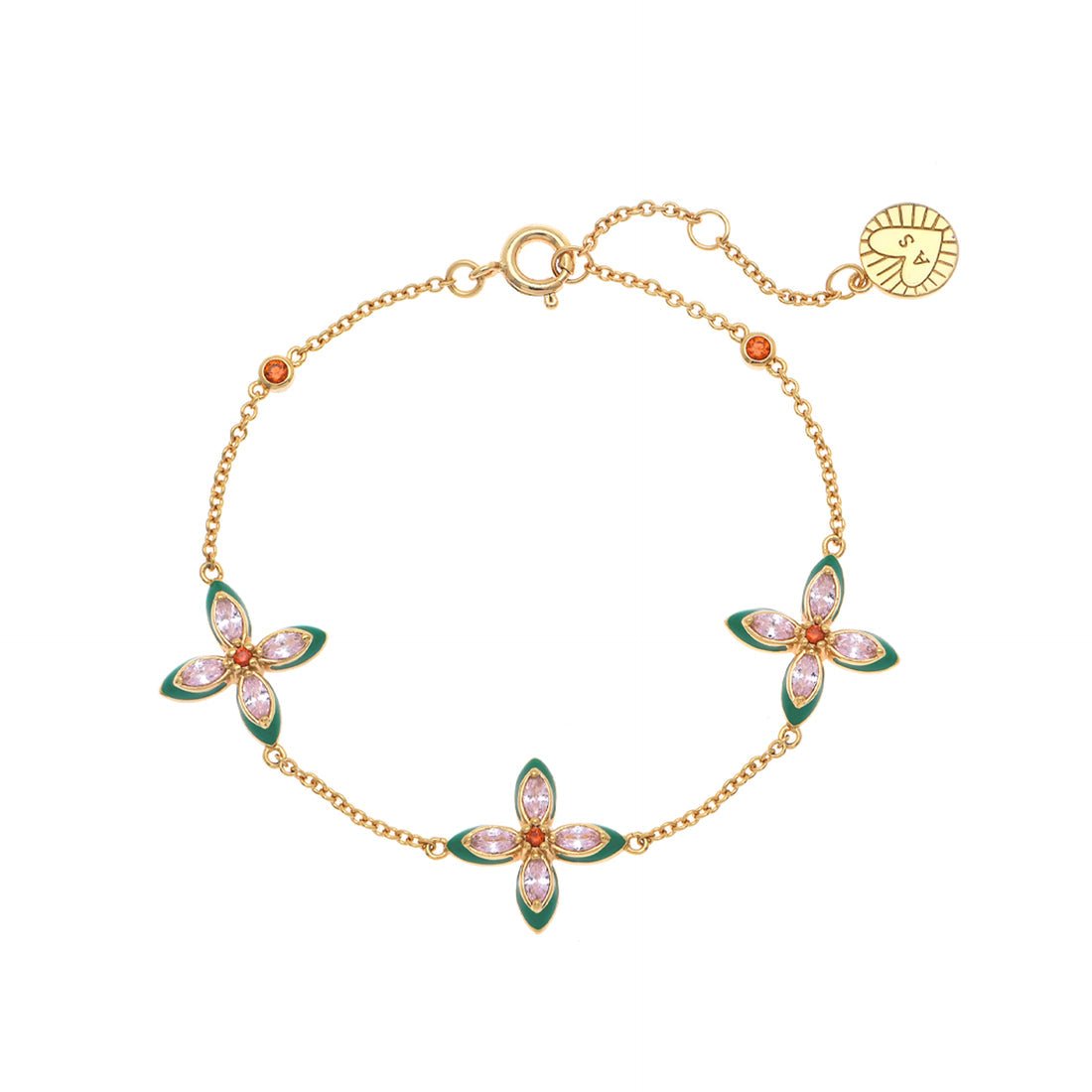 Clover Emerald Enamel and Blush CZ Bracelet Gold - Samuel Perry
