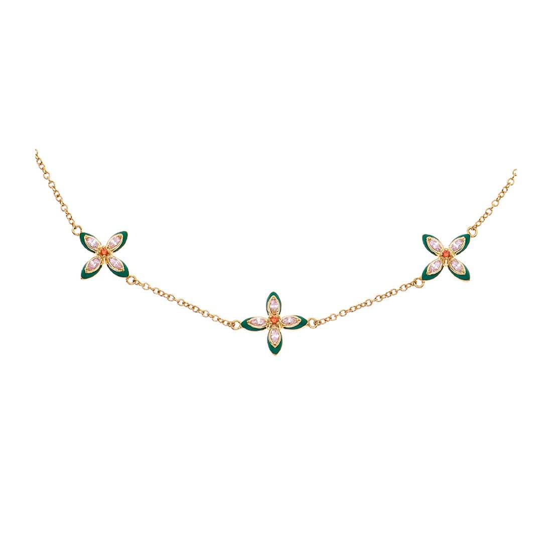 Clover Emerald Enamel and Blush CZ Choker Necklace Gold - Samuel Perry