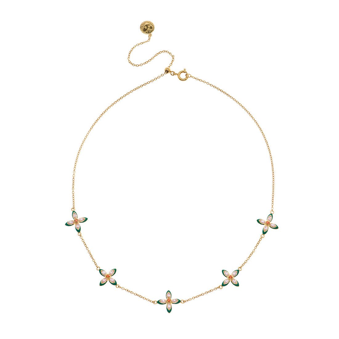 Clover Emerald Enamel and Blush CZ Choker Necklace Gold - Samuel Perry