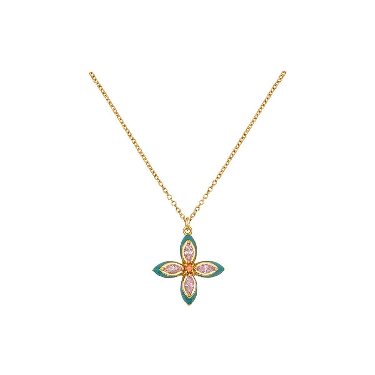 Clover Emerald Enamel and Blush CZ Necklace Gold - Samuel Perry