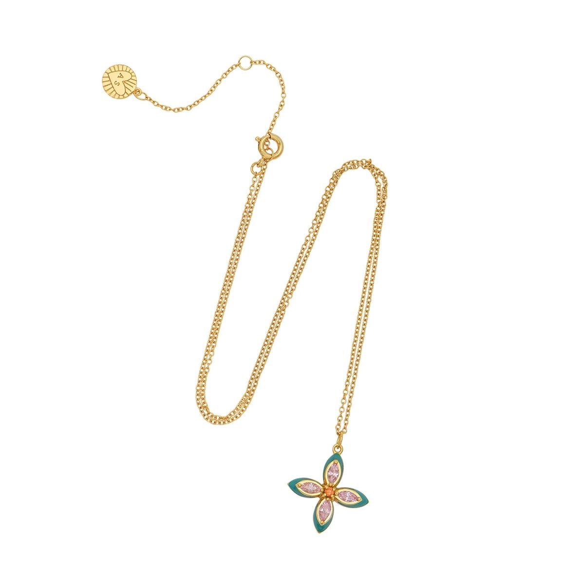 Clover Emerald Enamel and Blush CZ Necklace Gold - Samuel Perry