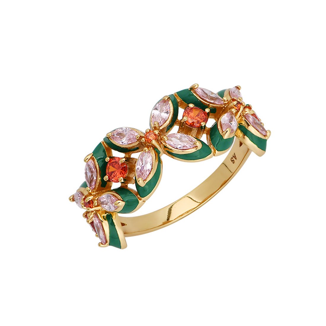 Clover Emerald Enamel, Blush, Orange CZ and Gold Ring - Samuel Perry