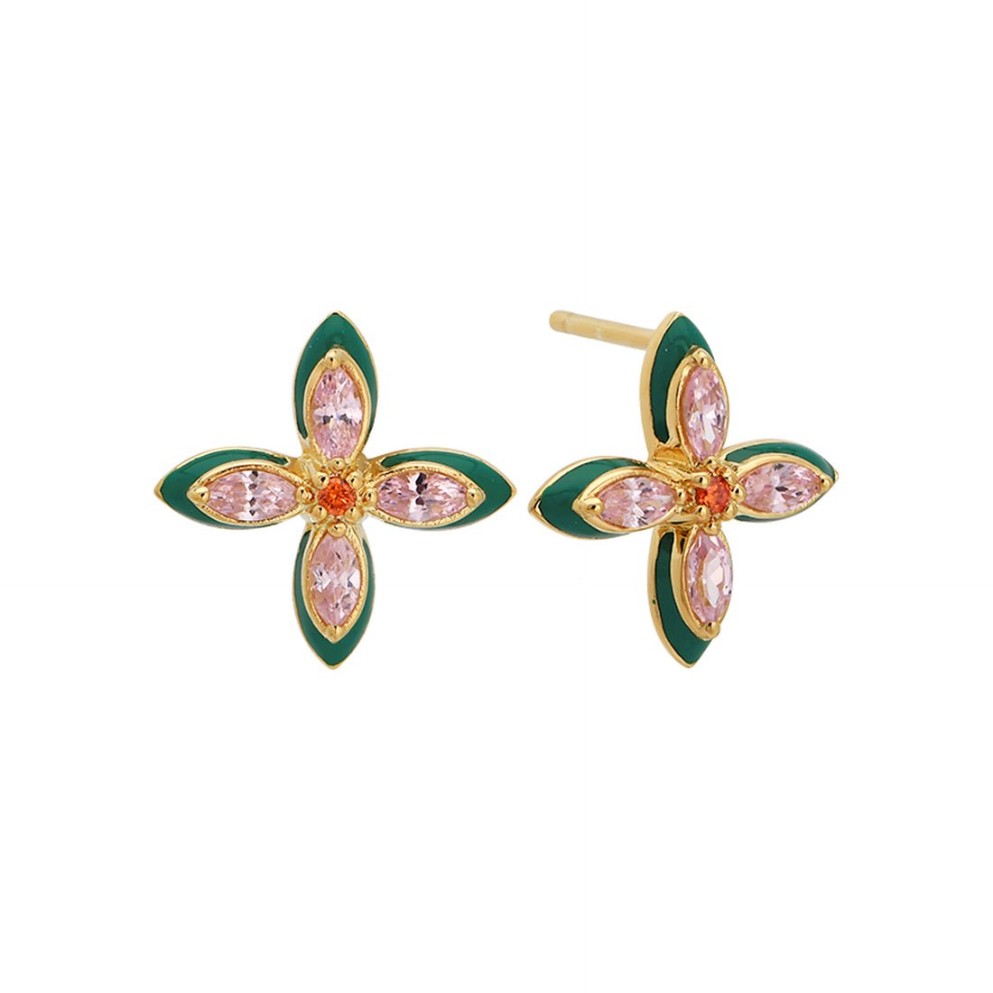 Clover Emerald Enamel, Blush, Orange CZ and Gold Studs - Samuel Perry