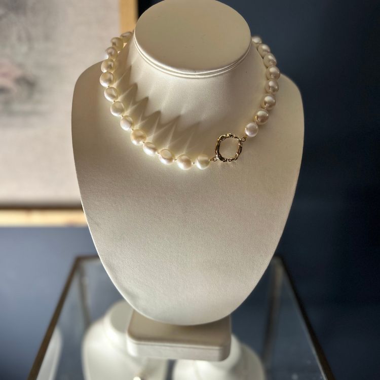 Cultured Pearl Choker with signature 9ct Yellow Gold molten Halo - Samuel Perry