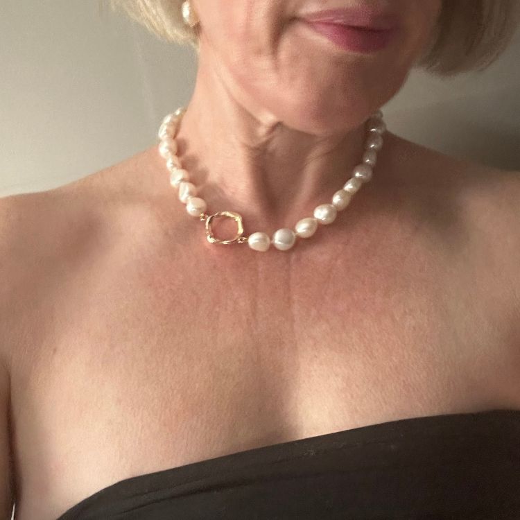 Cultured Pearl Choker with signature 9ct Yellow Gold molten Halo - Samuel Perry