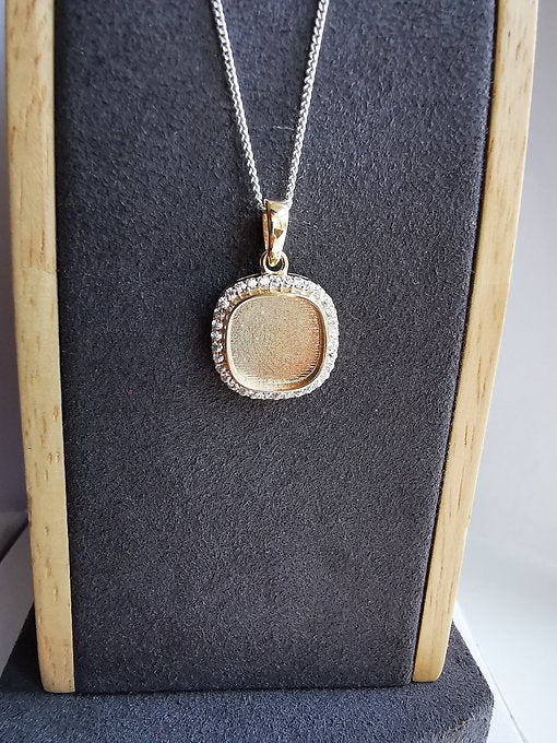 Cushion Crystal Halo Memorial Necklace in 9ct Yellow Gold - Samuel Perry