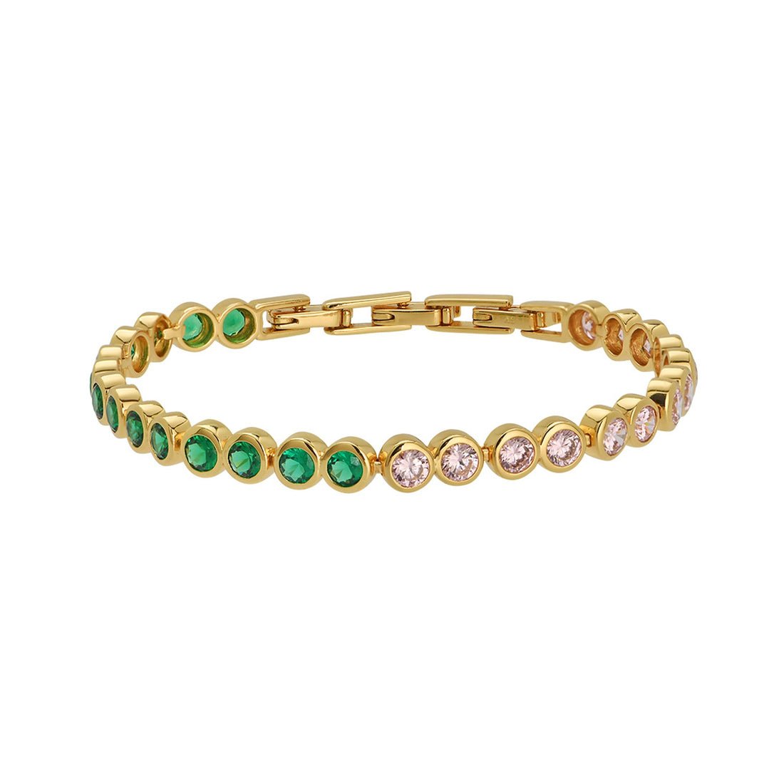 Dotty Tennis Bracelet Emerald, Rose Pink CZ and Gold - Samuel Perry