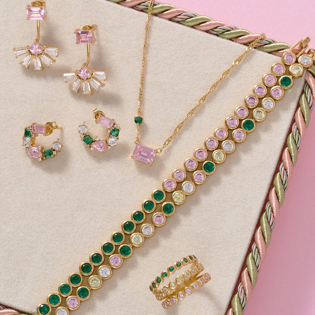 Dotty Tennis Bracelet Flamingo CZ and Gold - Samuel Perry