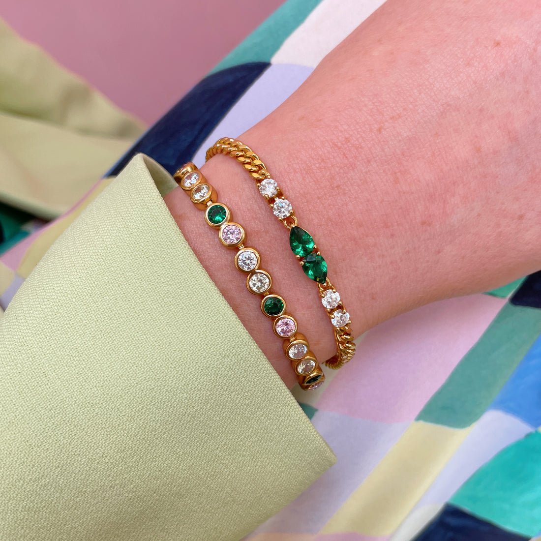 Dotty Tennis Bracelet Flamingo CZ and Gold - Samuel Perry