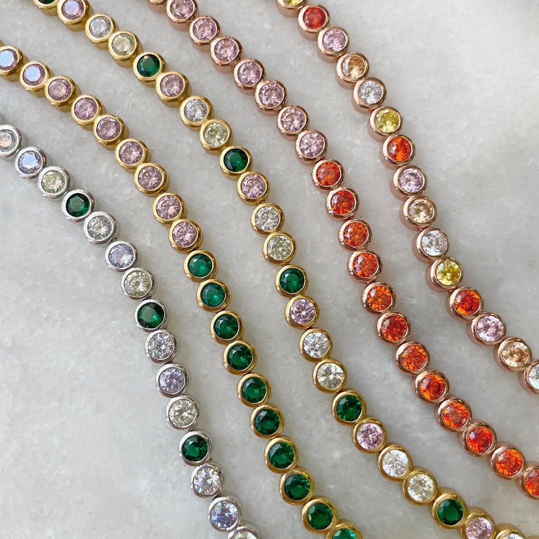 Dotty Tennis Bracelet Orange, Rose Pink CZ and Rose Gold - Samuel Perry