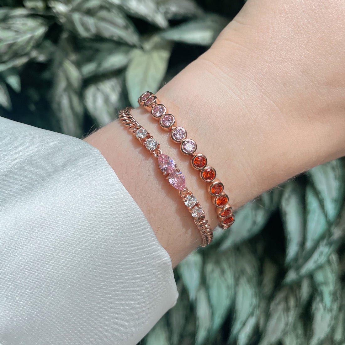 Dotty Tennis Bracelet Orange, Rose Pink CZ and Rose Gold - Samuel Perry