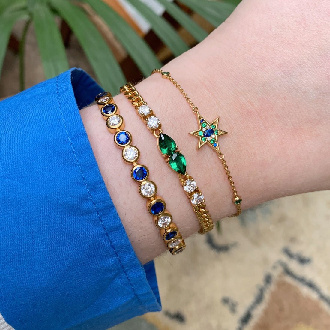 Dotty Tennis Bracelet Sapphire Blue, Clear and Gold - Samuel Perry