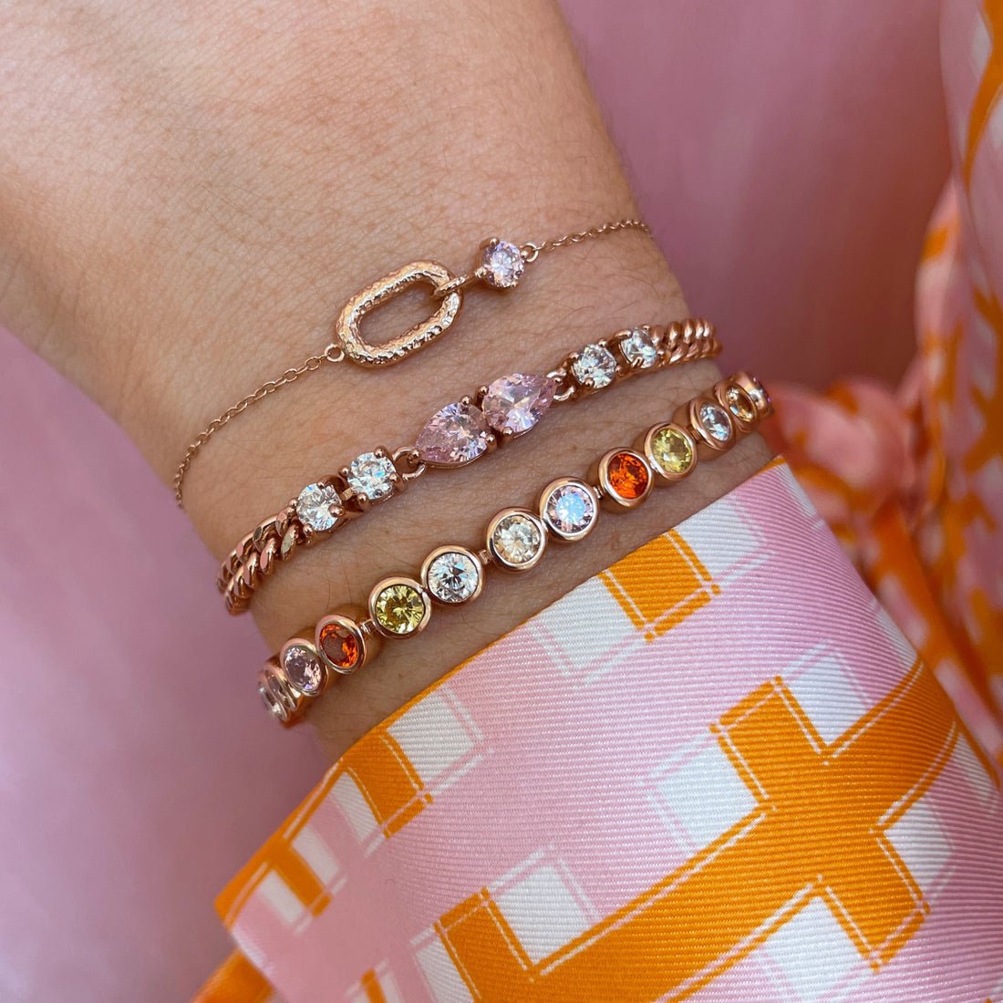 Dotty Tennis Bracelet Sunset CZ and Rose Gold - Samuel Perry