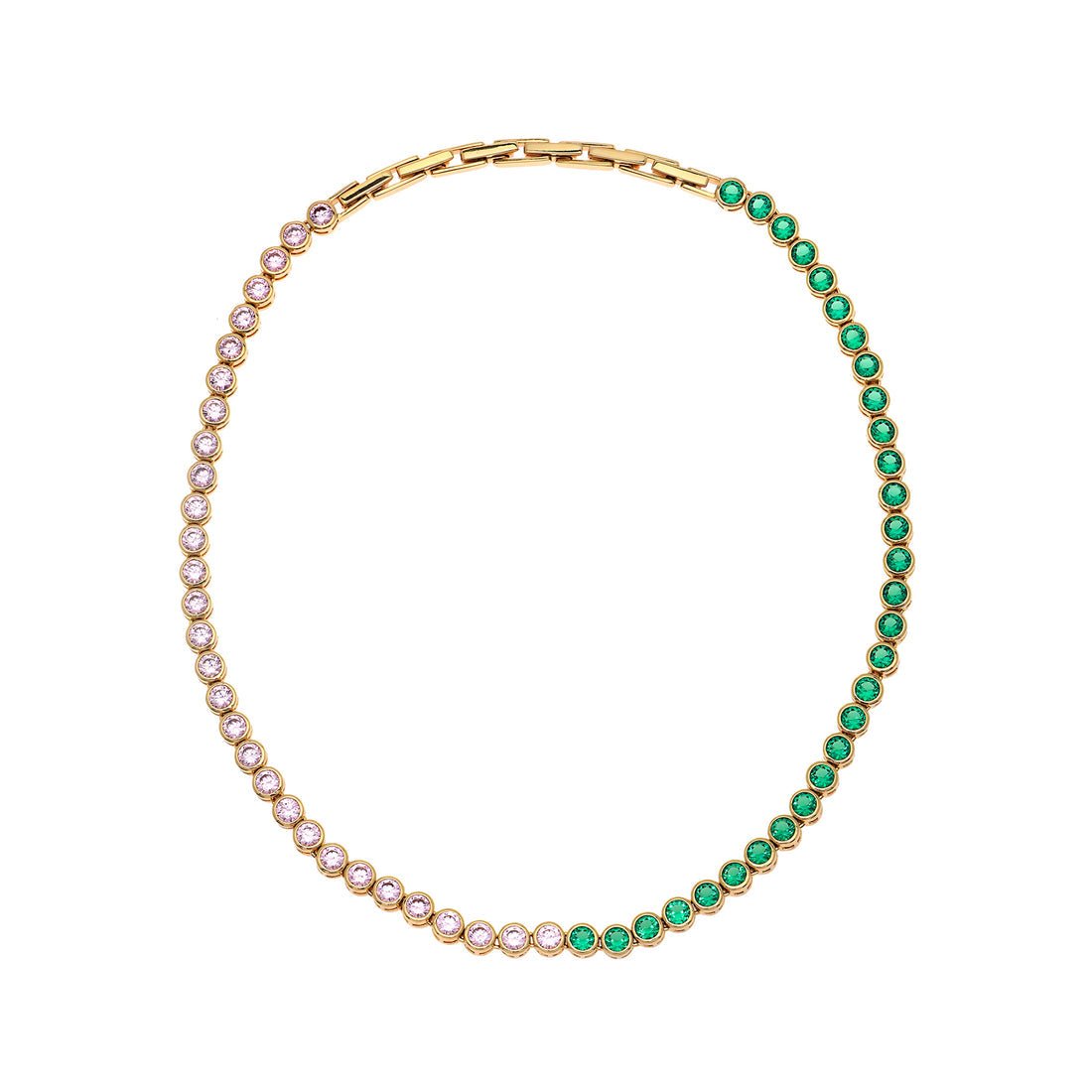 Dotty Tennis Necklace Emerald, Rose Pink CZ and Gold - Samuel Perry