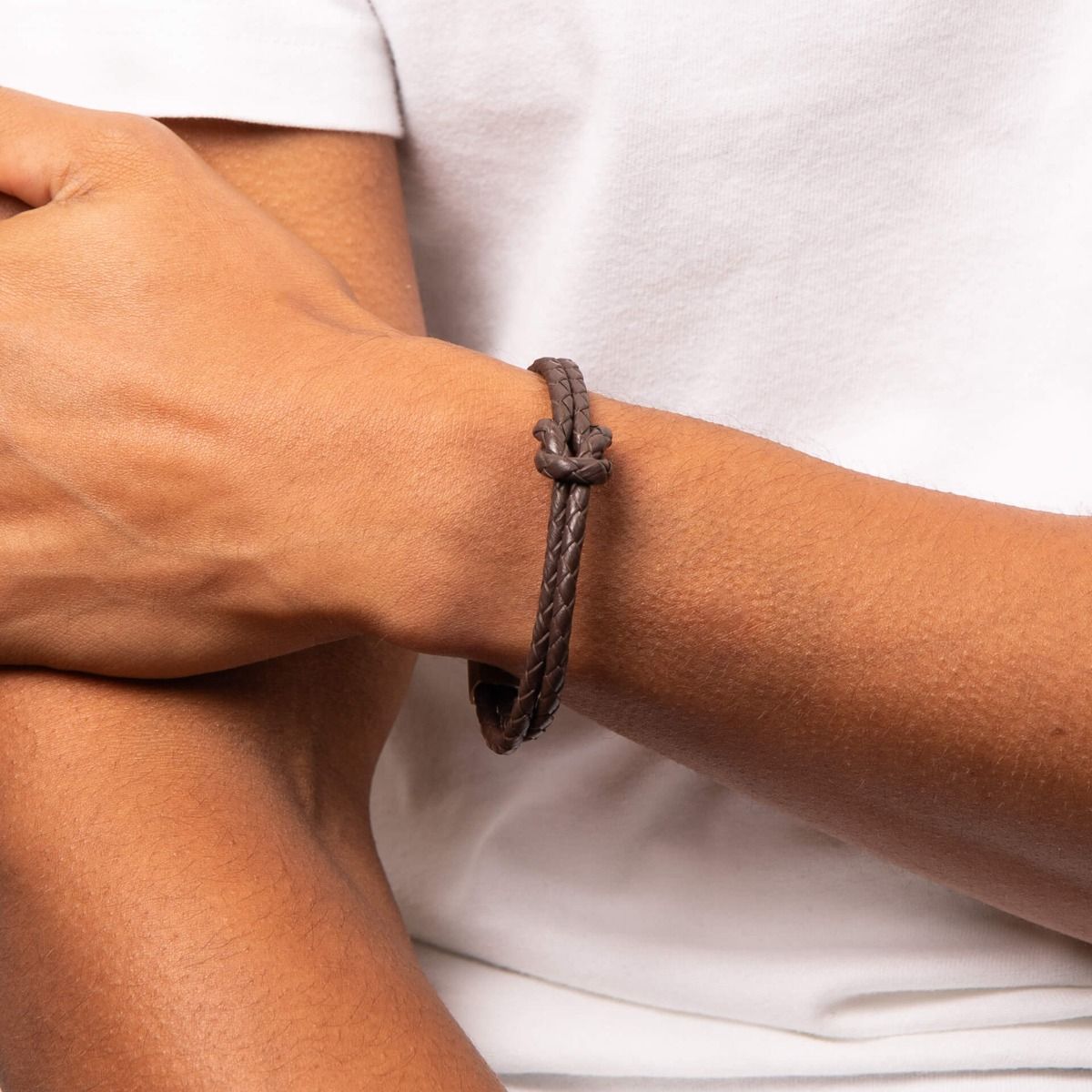 Double Row Knot Brown Leather Bracelet - Samuel Perry