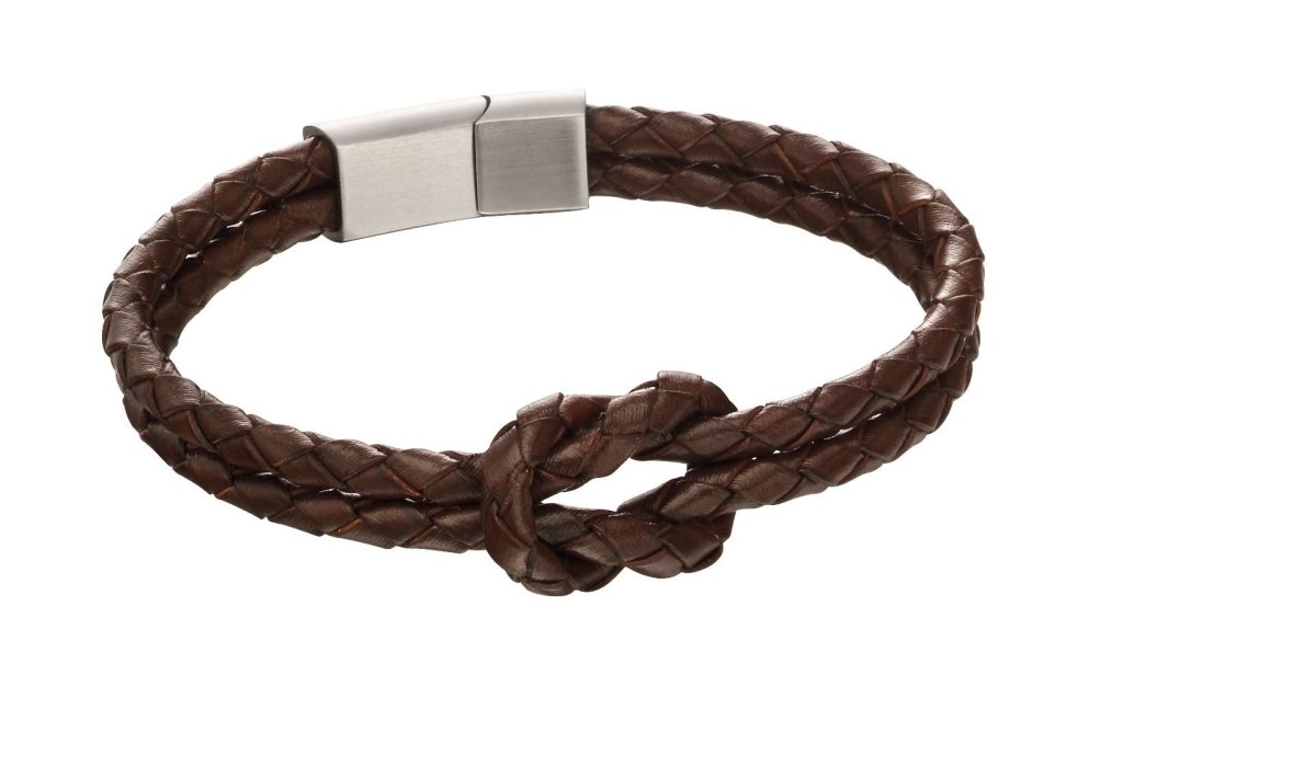 Double Row Knot Brown Leather Bracelet - Samuel Perry