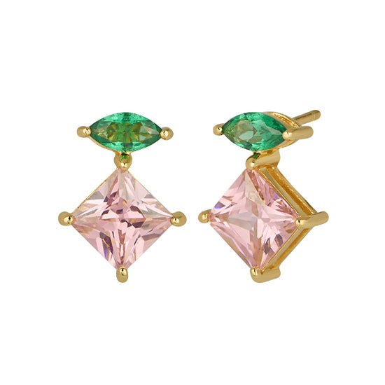 Esme Statement Studs Emerald and Rose Pink CZ and Gold - Samuel Perry