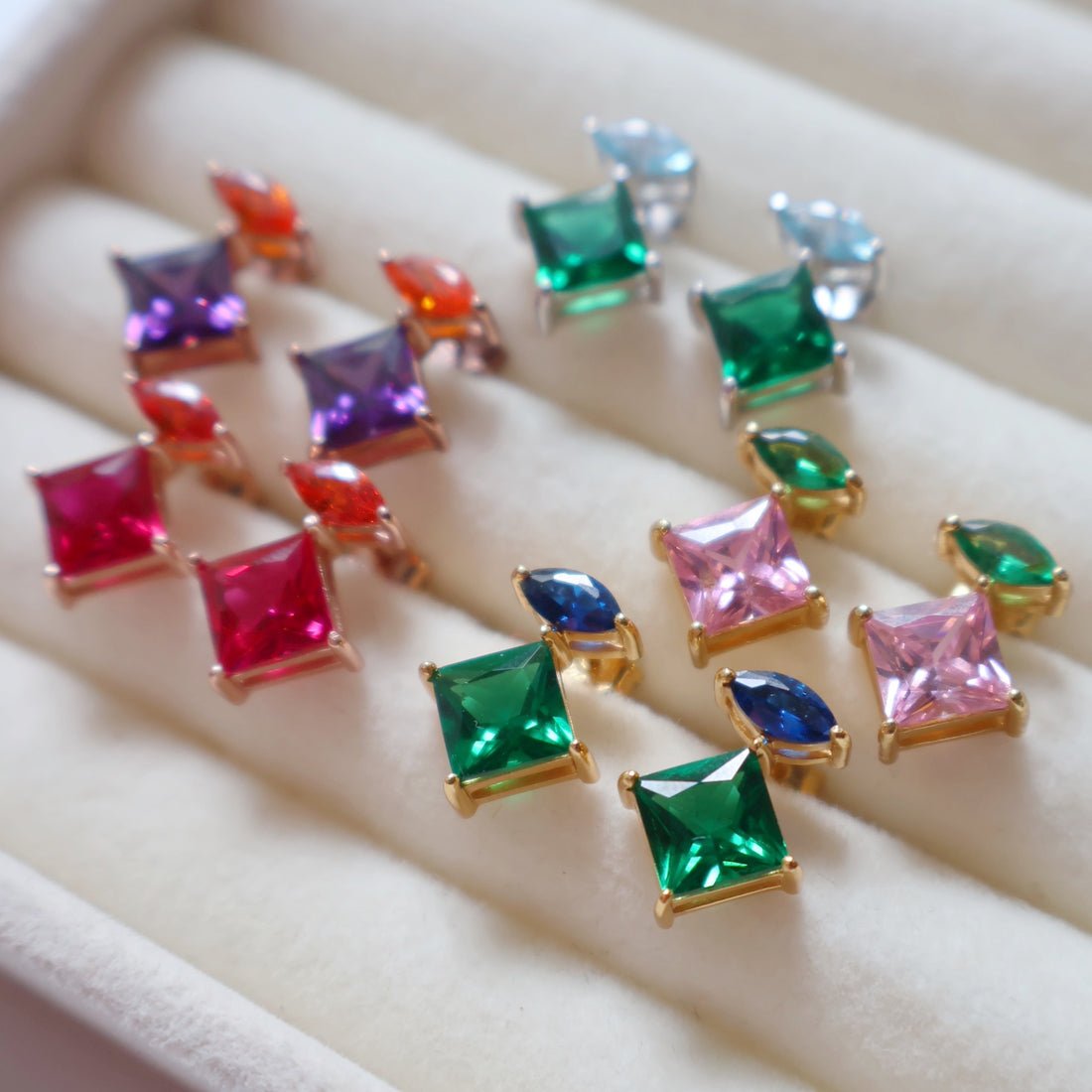 Esme Statement Studs Emerald, Sapphire Blue and Gold - Samuel Perry