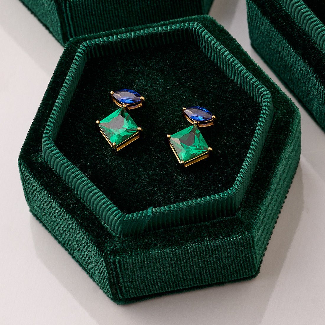 Esme Statement Studs Emerald, Sapphire Blue and Gold - Samuel Perry