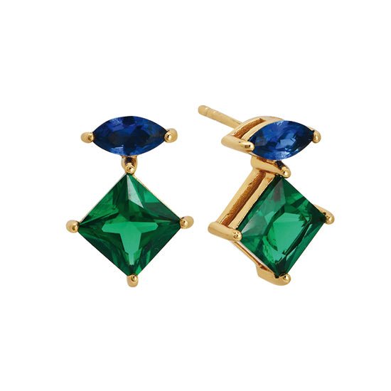 Esme Statement Studs Emerald, Sapphire Blue and Gold - Samuel Perry