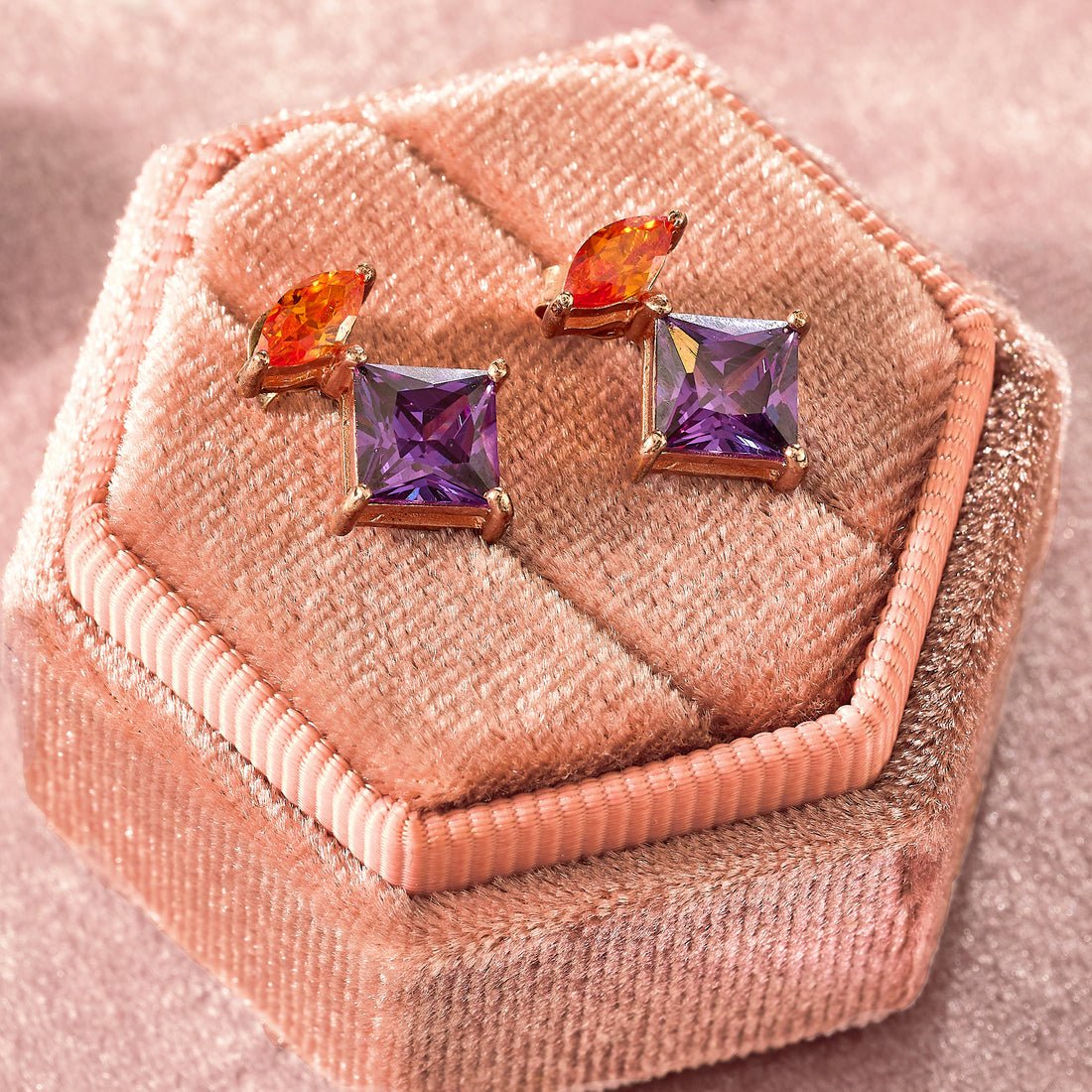 Esme Statement Studs Orange and Amethyst CZ and Rose Gold - Samuel Perry