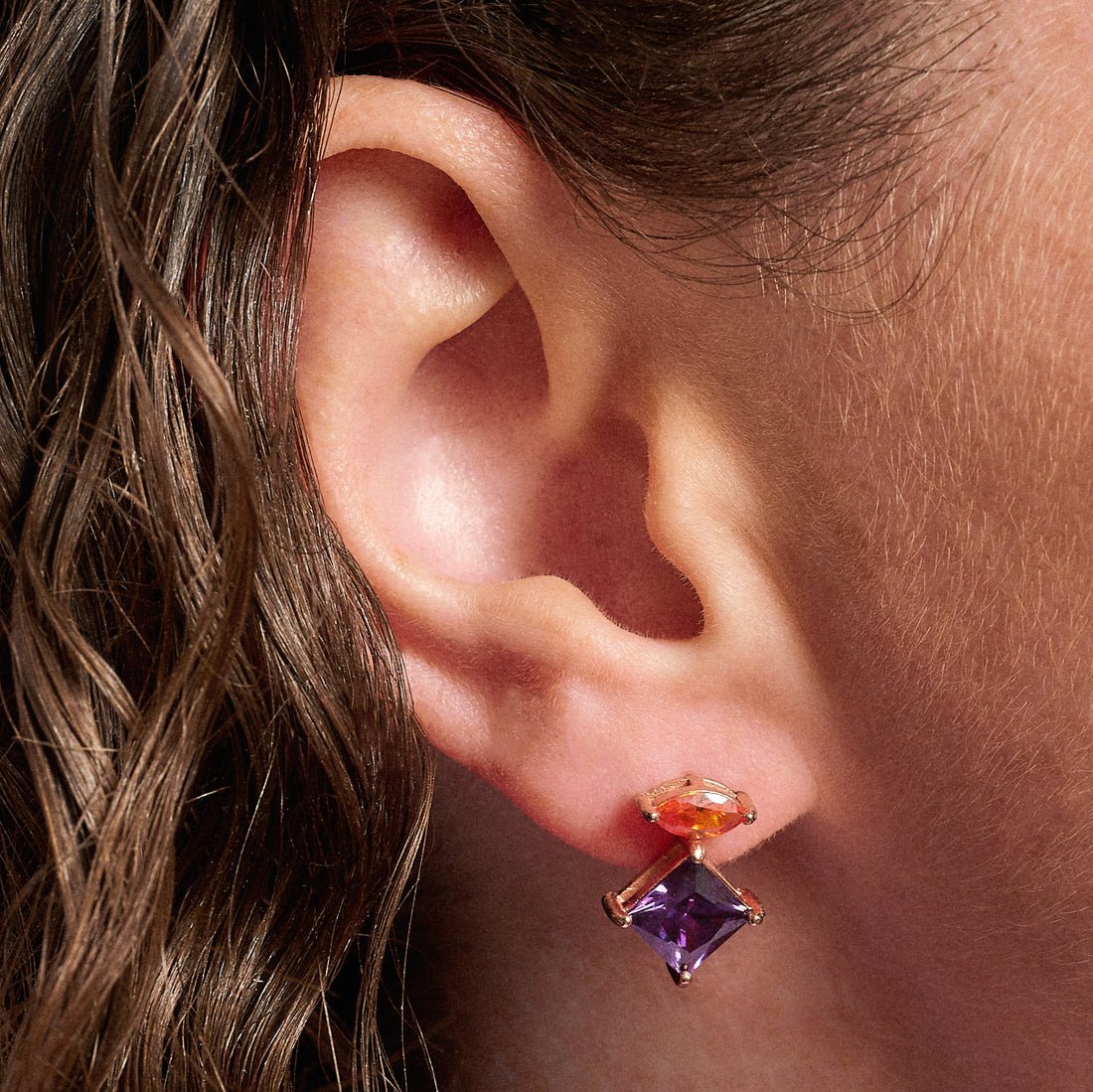 Esme Statement Studs Orange and Amethyst CZ and Rose Gold - Samuel Perry