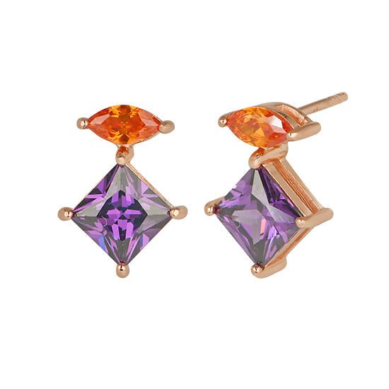Esme Statement Studs Orange and Amethyst CZ and Rose Gold - Samuel Perry