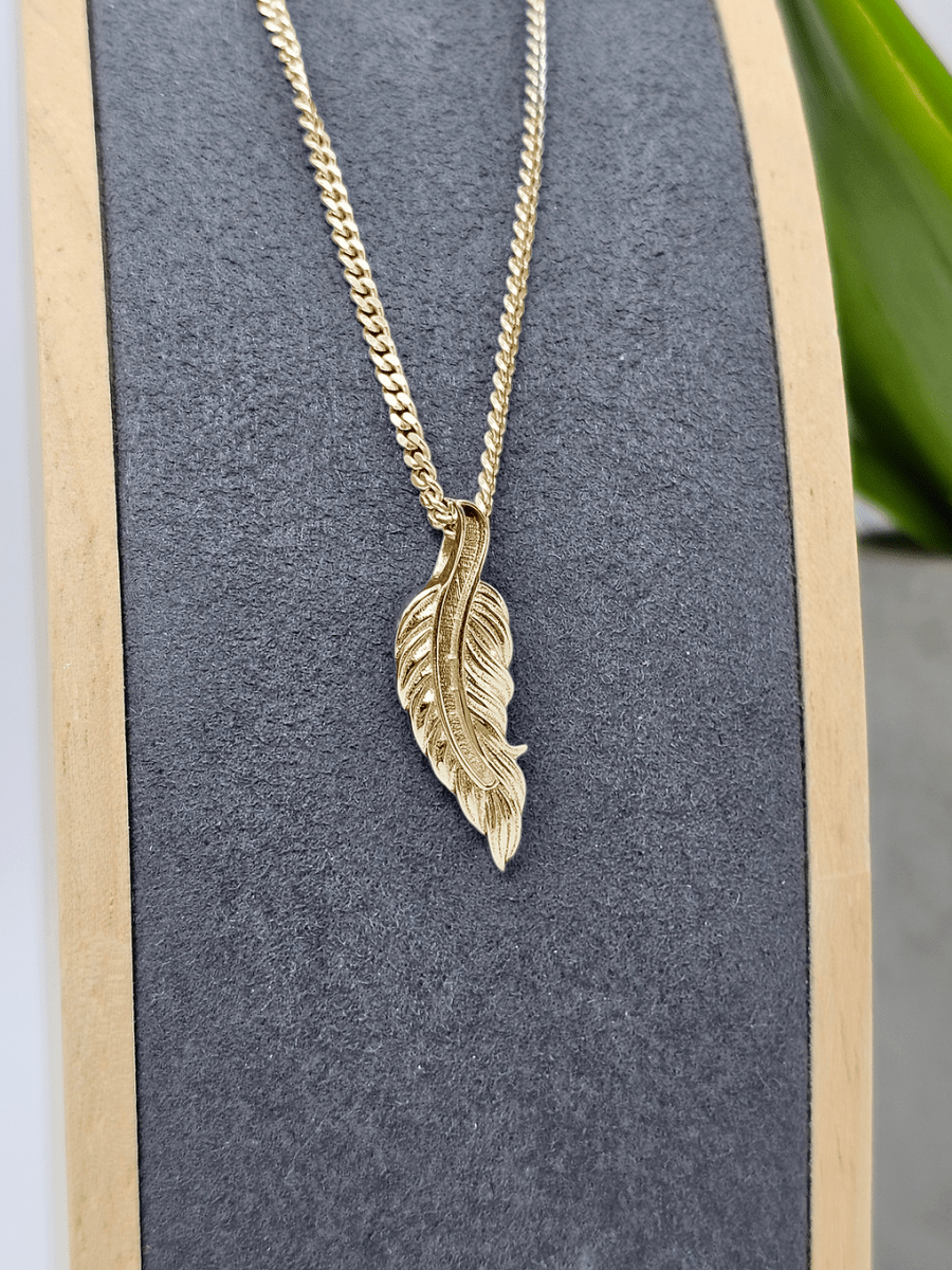 Feather Memorial Necklace in 9ct Yellow Gold - Samuel Perry