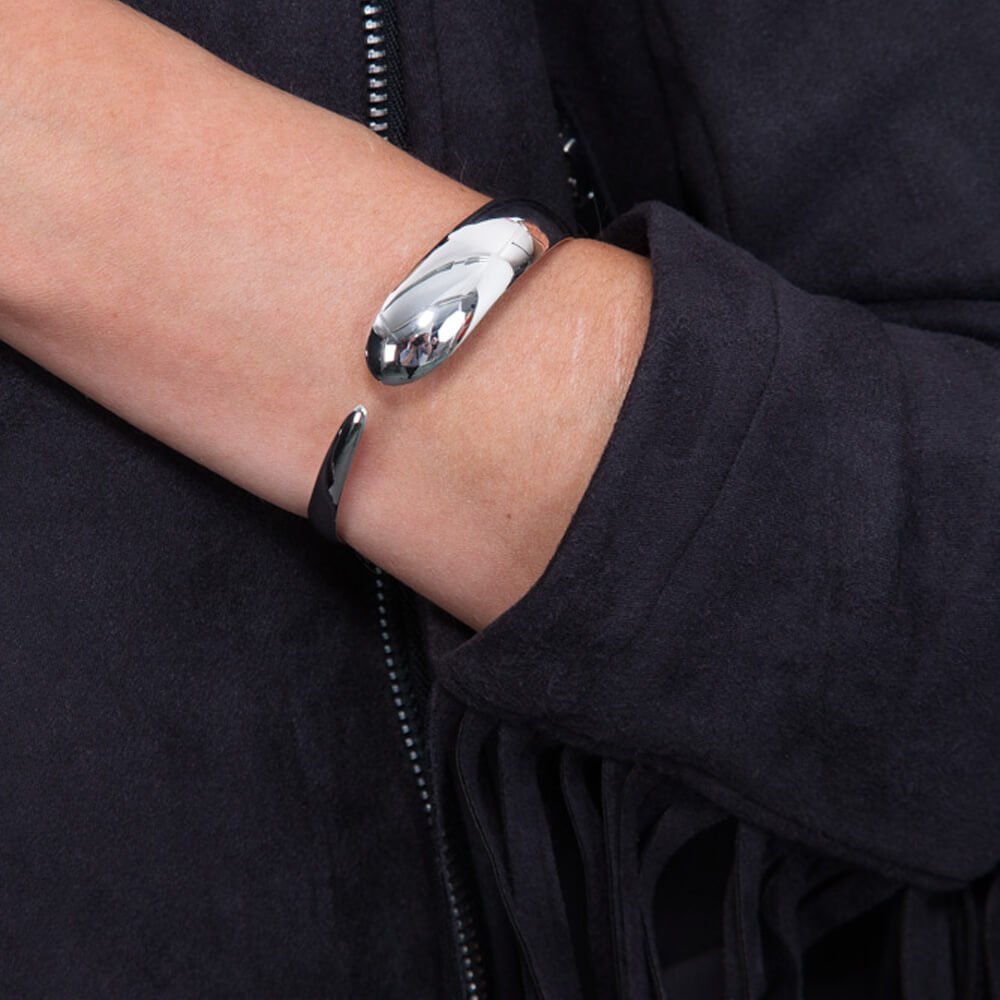 Flat Drop Bangle in Sterling Silver - Samuel Perry
