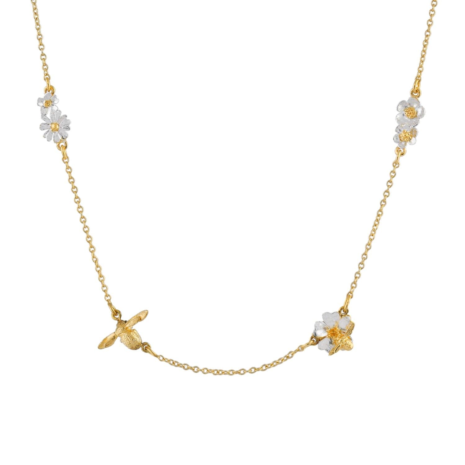 Floral Chain Necklace with Teeny Tiny Bee Gold-Plated with Silver Details - Samuel Perry