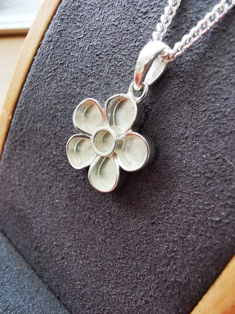 Forget - Me - Not Flower Memorial Necklace in Sterling Silver - Samuel Perry