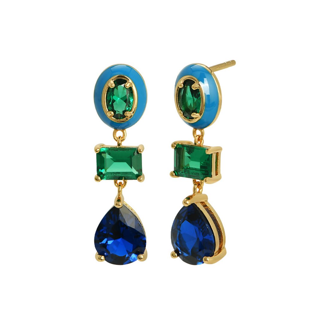Frida Statement Enamel Earrings Sapphire, Emerald CZ and Gold - Samuel Perry