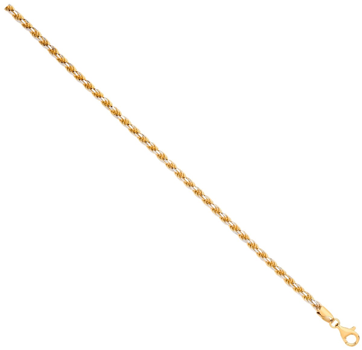 Gold Plated Sterling Silver 3.8mm Rope Chain with White Tips - Samuel Perry